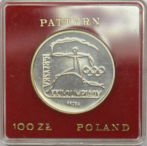 Poland 1980 100 Zlotych silver Proof Proba pettern Olympic flame & Rings BU0673