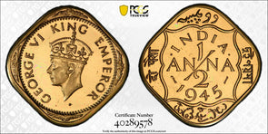 India British 1945 C 1/2 Anna PCGS PR65 Restrike Proof SW-9.206 PC1010 combine s
