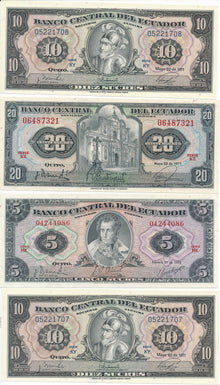 RC0252 Ecuador 1970/71 8 pieces 5 Sucres/10/20 Sucres Uncirculated combine shipp
