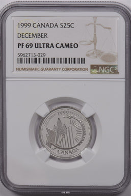 Canada 1999 25 Cents Silver NGC Proof 69 Ultra Cameo December NG1588 combine shi
