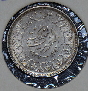 Egypt 1937 2 Piastres silver AU 190264 combine shipping