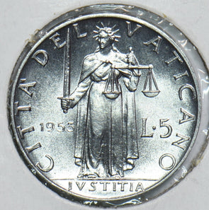 Vatican 1953 5 Lire Gem BU 198617 combine shipping