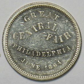 1864 Silver Token Civil war token "Great Central Fair" F-PA-750 U0129 combine s