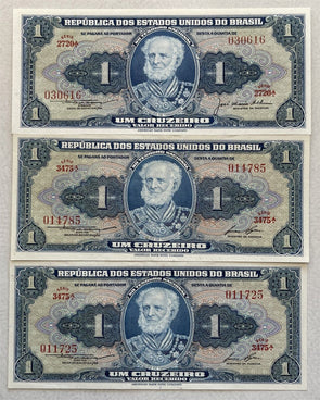 Brazil 1943 ND Cruzeiro 3 CH CU notes. #132 BL0099 combine shipping