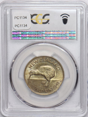 New Zealand 1941 Florin Kiwi bird animal PCGS AU55 PC1134 combine shipping