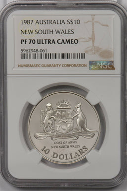 Australia 1987 10 Dollar silver NGC Proof 70UC New South Wales Perfect 70 NG1442