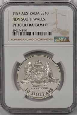Australia 1987 10 Dollar silver NGC Proof 70UC New South Wales Perfect 70 NG1442