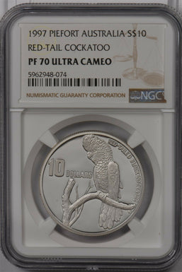 Australia 1997 10 Dollar silver NGC Proof 70UC Red Tail Cockatoo Perfect 70 NG14