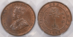 Ceylon 1922 Cent PCGS MS 64 BROWN PI0063 combine shipping