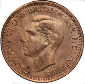 Australia 1943 UNC Cleaned Penny Kangaroo animal Georgivs VI 293332 combine ship