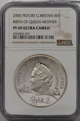 Great Britain 2000 5 Pound silver NGC PF 69UC Piefort Birth of Queen Mother NG13