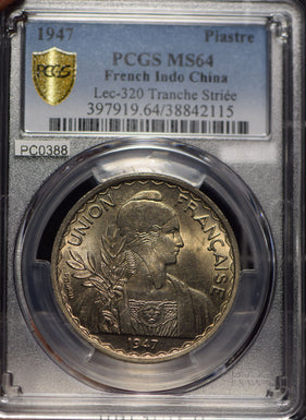 French Indo China 1947 Piastre PCGS MS64 Tranche Striee PC0388 combine shippin