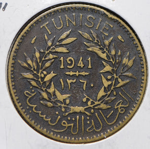 Tunisia 1941 AH 1370 2 Francs  191302 combine shipping