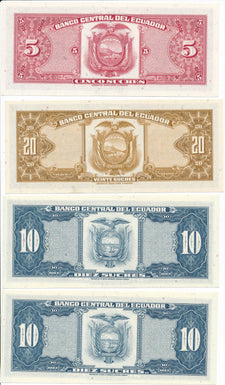 RC0252 Ecuador 1970/71 8 pieces 5 Sucres/10/20 Sucres Uncirculated combine shipp