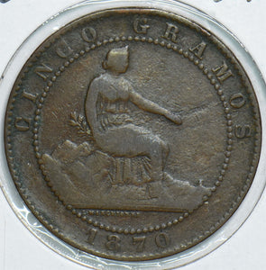 Spain 1870 5 Centimos Lion animal 198438 combine shipping