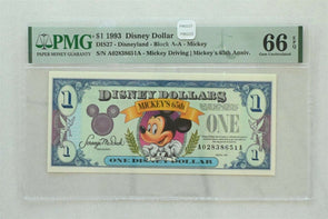 Disney Dollar 1993 Dollar PMG Gem UNC 66EPQ DIS27. Mickey. Mickey driving Micke
