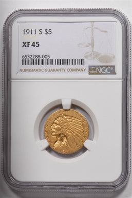 1911-S Gold $5 Indian Head Half Eagle NGC XF45 NG1778