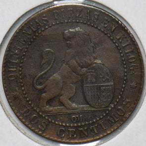 Spain 1870 2 Centimos Lion animal 902506 combine shipping