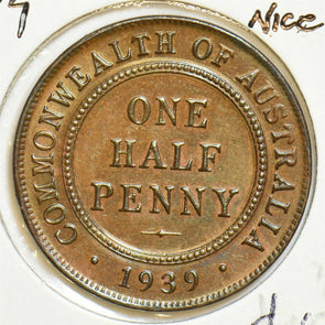Australia 1939 1/2 Penny Nice UNC AU0083 combine shipping