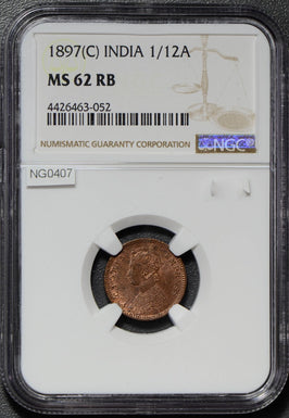 British India 1897 C 1/12 Anna NGC MS62RB calcutta mint NG0407 combine shipping