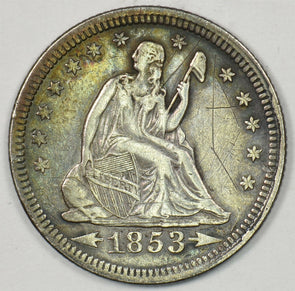 1853 Seated Liberty Quarter 90% silver Arrows Xray XF Details 45 Obv Graffitt U0