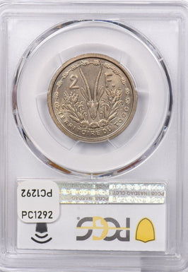 Togo 1948 2 Francs Gazelle animal PCGS SP 65 Togo Lec-21 Essai Cu-Ni Only 3 Fine