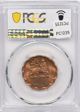 Ethiopia 1943~44 EE 1936 25 Cents Lion animal PCGS MS 64 RED Rare in Red KM-36 P