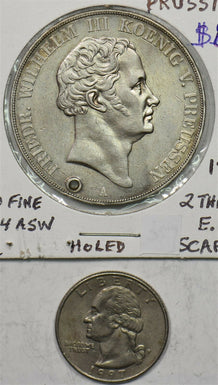 German States 1840 2 Thalers Prussia Holed BU0625 combine shipping