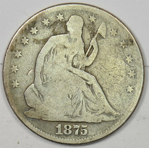 1875 Seated Liberty Half Dollar 90% silver G/-VG- U0409