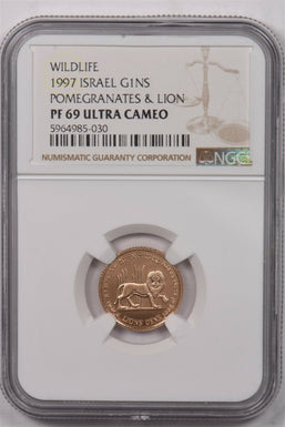 Israel 1997 New Sheqel gold Lion animal NGC Proof 69 Ultra Cameo 0.1oz gold. Wil