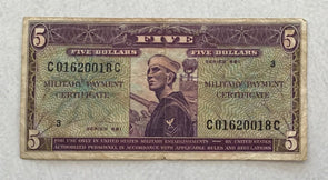 Military Payment Certificates 5 Dollars Series 681 RC0384 combine shipping