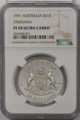 Australia 1991 10 Dollar silver NGC Proof 69UC Tasmania NG1447 combine shipping