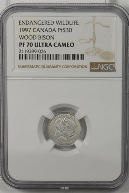 Canada 1997 30 Dollars platinum Wood bison animal NGC Proof 70 Ultra Cameo 0.1oz