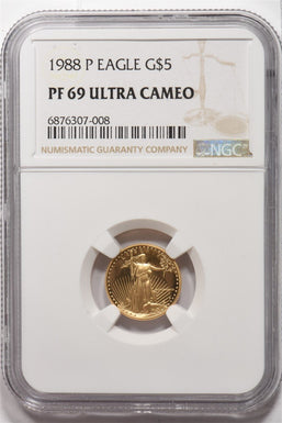 1988-P $5 1/10oz Gold Eagle PROOF NGC PF69 UC NG1806