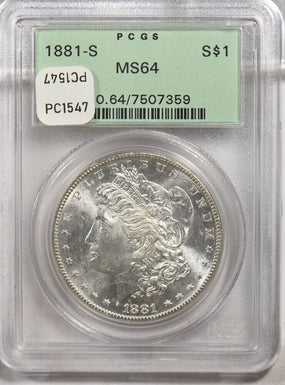 1881-s Morgan Dollar Silver Morgan dollar PCGS MS64 PC1547