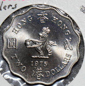 Hong Kong 1975  2 Dollars   gem BU H0051  combine shipping