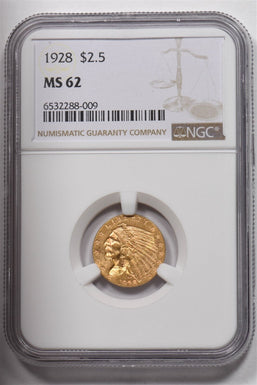 1928 Gold $2.5 Indian Head Quarter Eagle NGC MS62 NG1781