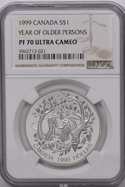 Canada 1999 Dollar Silver NGC Proof 70 UC Inernational Year Of Older Persons NG1