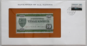 Faroe Islands 1983 10 Kroner note (1949) Bank of all nations. 2,5 Kroner stamp c
