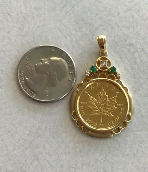 Gold Maple Leaf Center Coin & 10K Bezel Pendant 11.48g RG0213