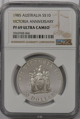 Australia 1985 10 Dollar silver NGC Proof 69UC Victoria Anniversary NG1458 combi