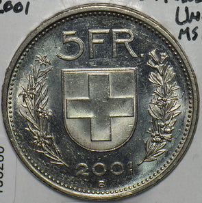 Switzerland 2001 5 Francs UNC 196200 combine shipping