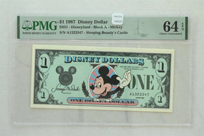Disney Dollar 1987 Dollar PMG Choice UNC 64EPQ DIS1. Mickey. Sleeping Beauty's