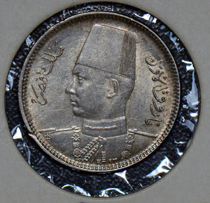 Egypt 1937 2 Piastres silver AU 190264 combine shipping