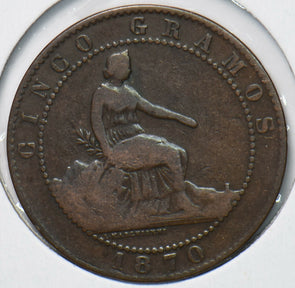 Spain 1870 5 Centimos Lion animal 193660 combine shipping