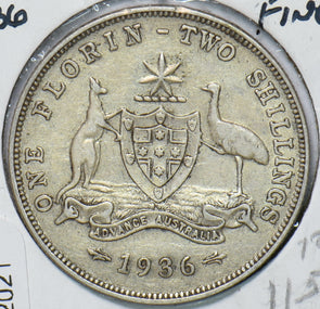 Australia 1936 Georgivs V Florin Kangaroo animal Ostrich Austraila Coat of Arms