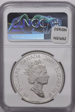 Canada 2001 15 Dollars Silver NGC Proof 70 Ultra Cameo Lunar Cameo Series Gilt Y