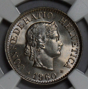 NG0203 Switzerland 1960 B 10 Rappen NGC MS 66 rare in this grade haze on plastic