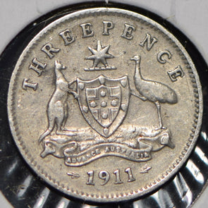 Australia 1911 3 Pence Kangaroo animal Emu  191472 combine shipping