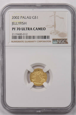 Palau 2002 Dollar gold Jellyfish animal NGC Proof 70 Ultra Cameo 0.5 gram gold P